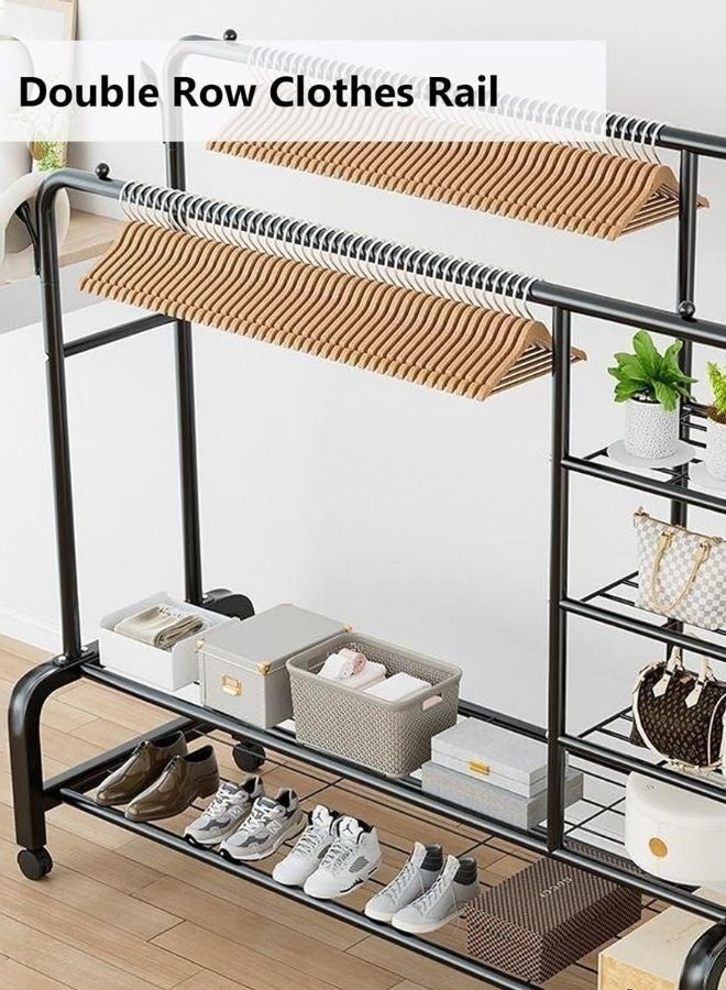 GTSOL Double Rail Clothes Rack with Wheels | Heavy Duty Metal Garment Rack with 2-Tier Shelves | Rolling Clothes Rail Storage Stand for Bedroom, Home & Office - Image 3